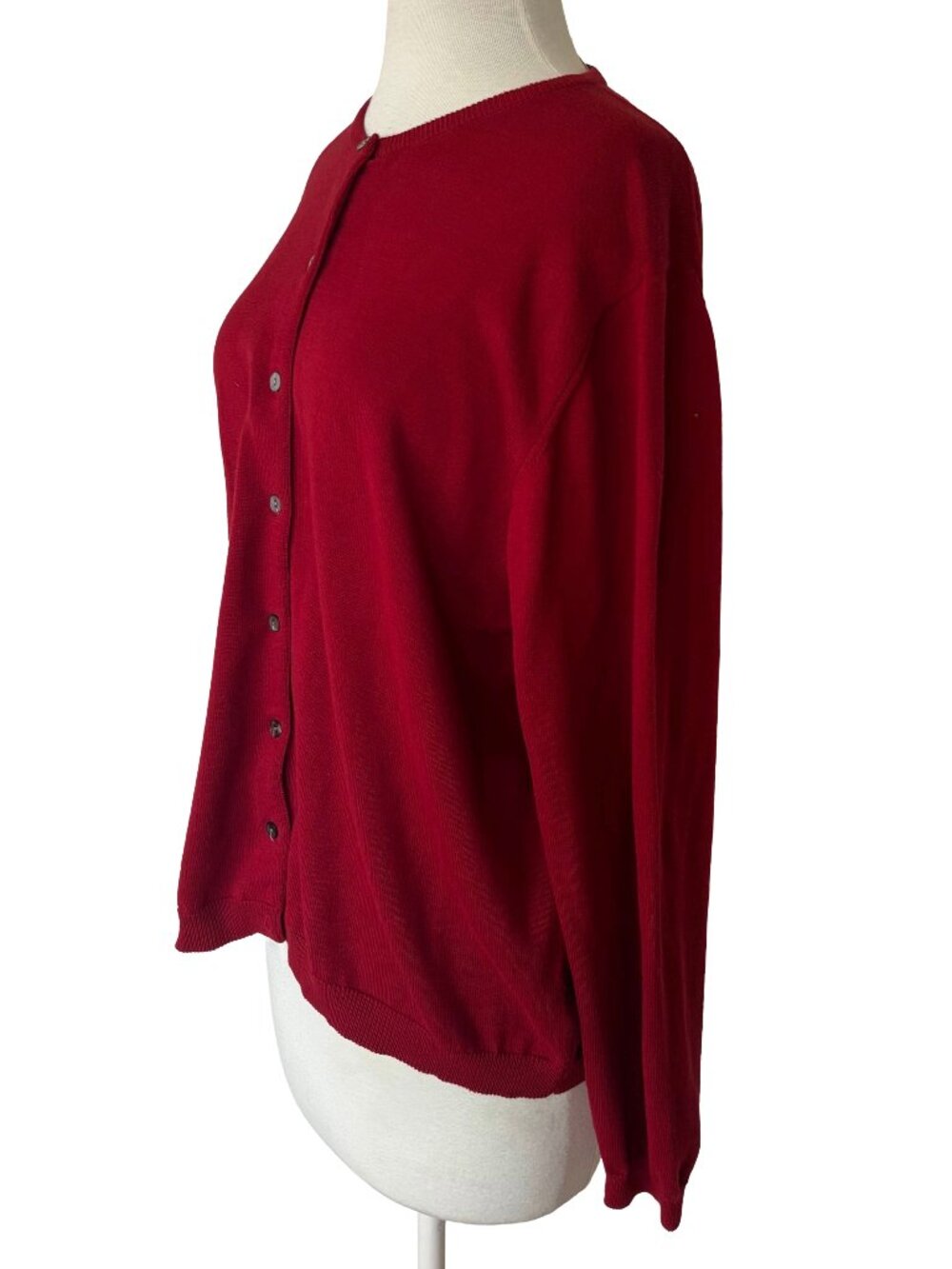 Lands End 100% Cotton Red Cardigan Button Down Sweater Crew Neck SZ L